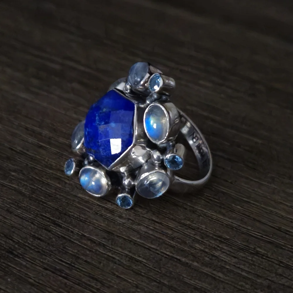 Nicky Butler 925 Sterling Silver Lapis Designer Ring Moonstone NB Topaz Size 11
